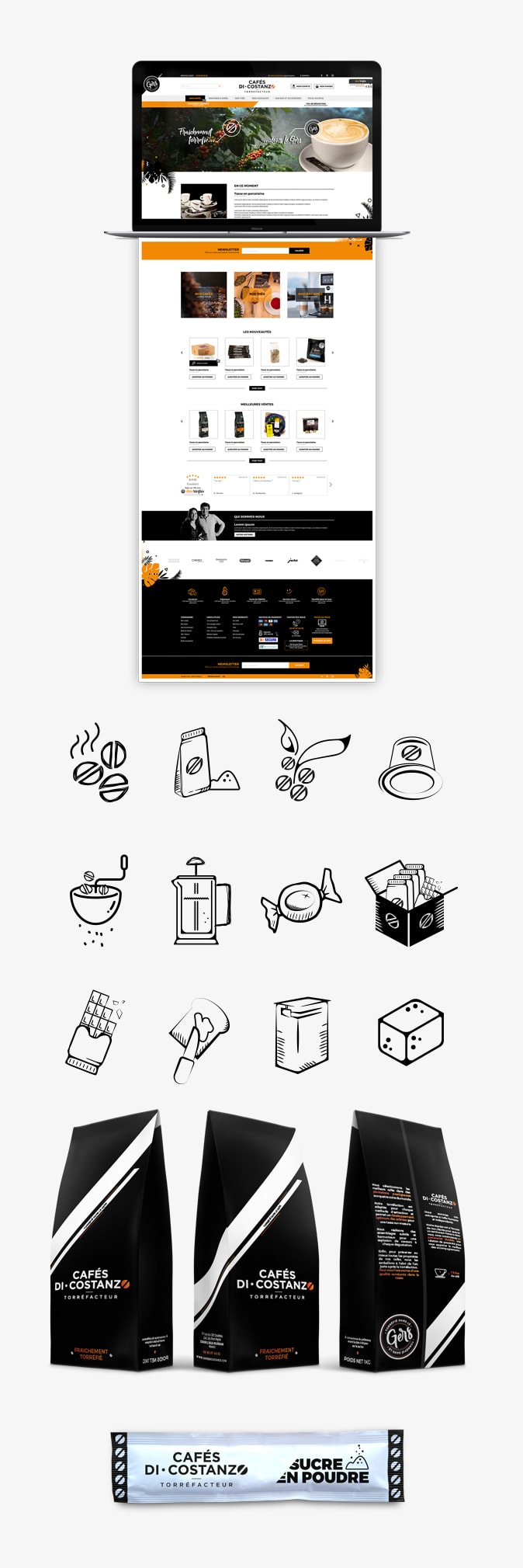 Camille Moreau - Graphiste Freelance - Portfolio - Projet Cafés Di•Costanzo - web design - site web - site vitrine - maquettes site marchand - packaging - pictogrammes
